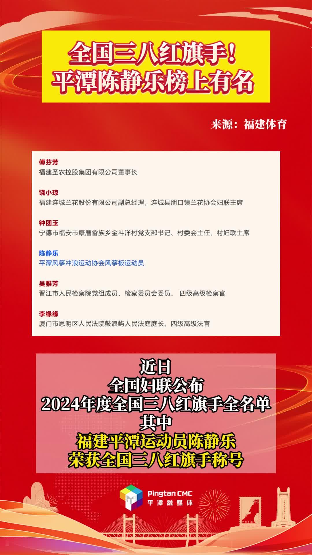 全國三八紅旗手！平潭陳靜樂榜上有名